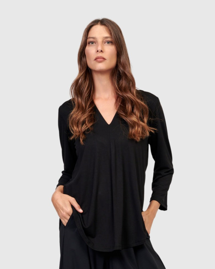 Tekbika V-neck Tunic Top, Black