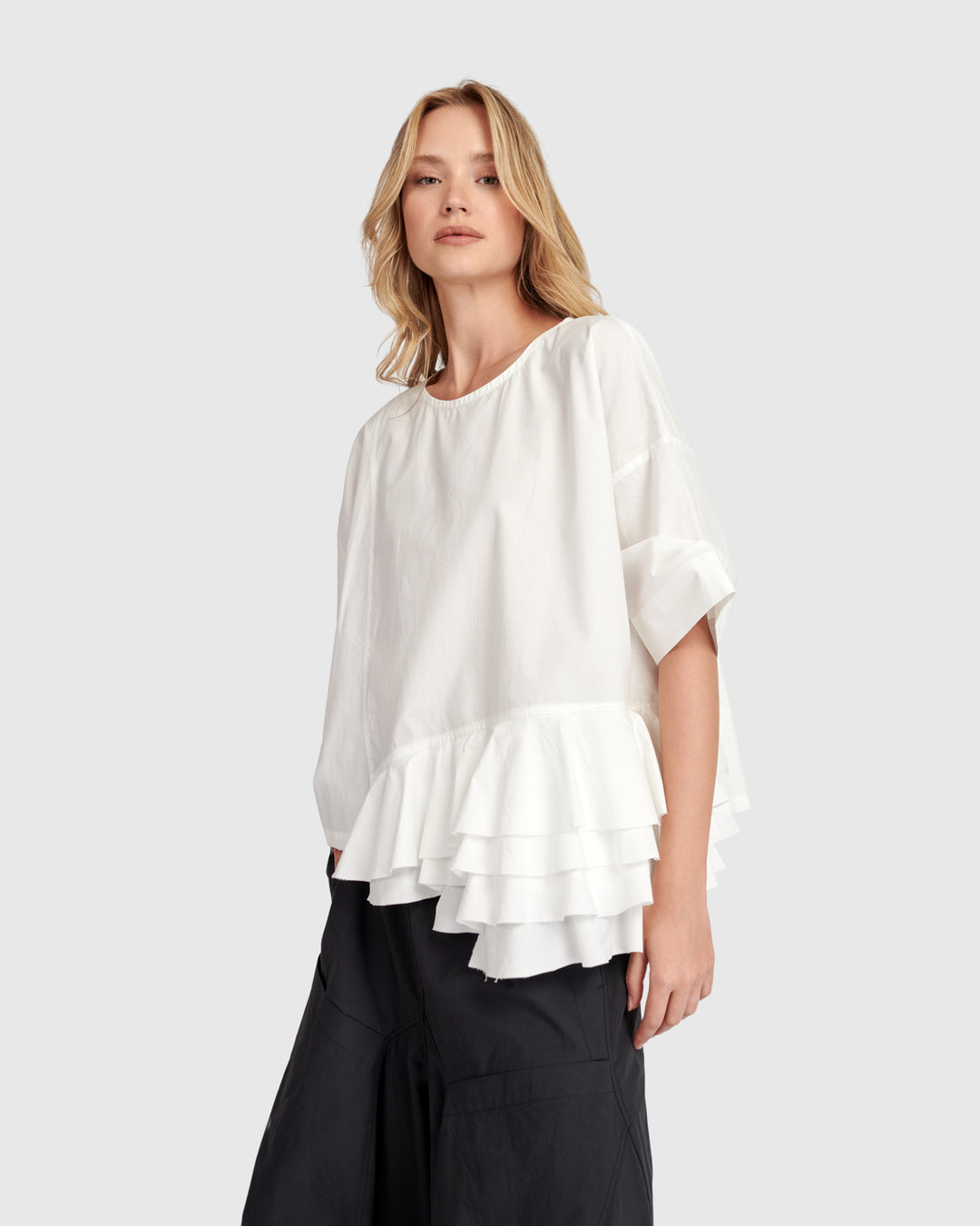 Urban Match Ruffled Top, White