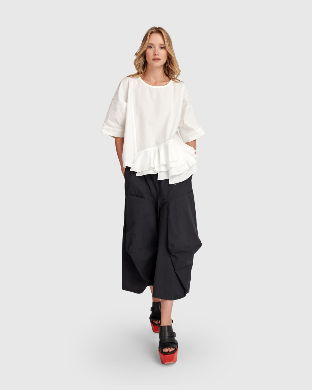 Urban Match Ruffled Top, White