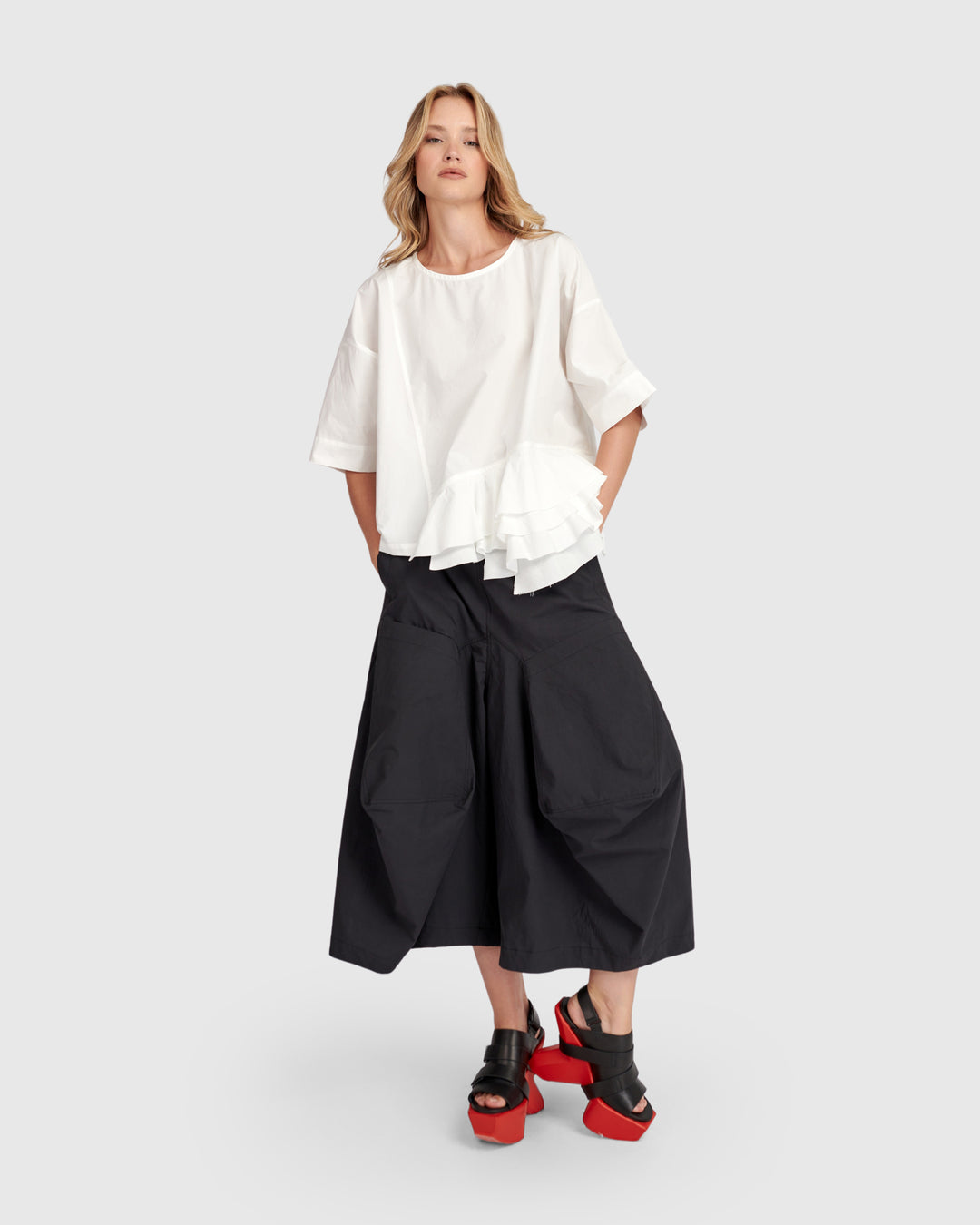 Urban Match Ruffled Top, White