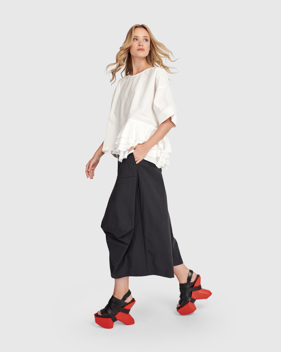 Urban Match Ruffled Top, White