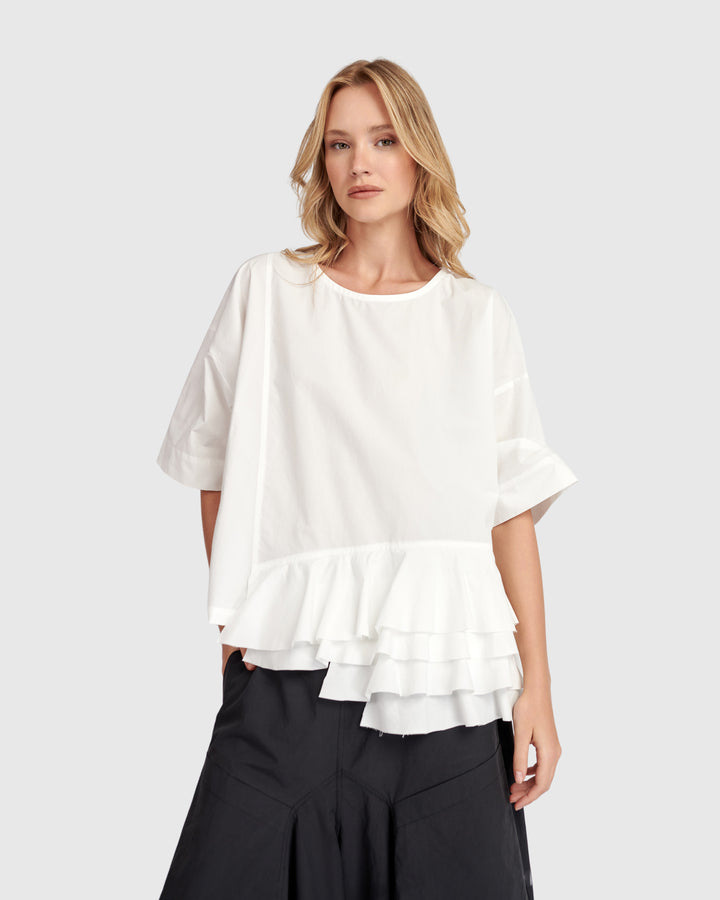 Urban Match Ruffled Top, White