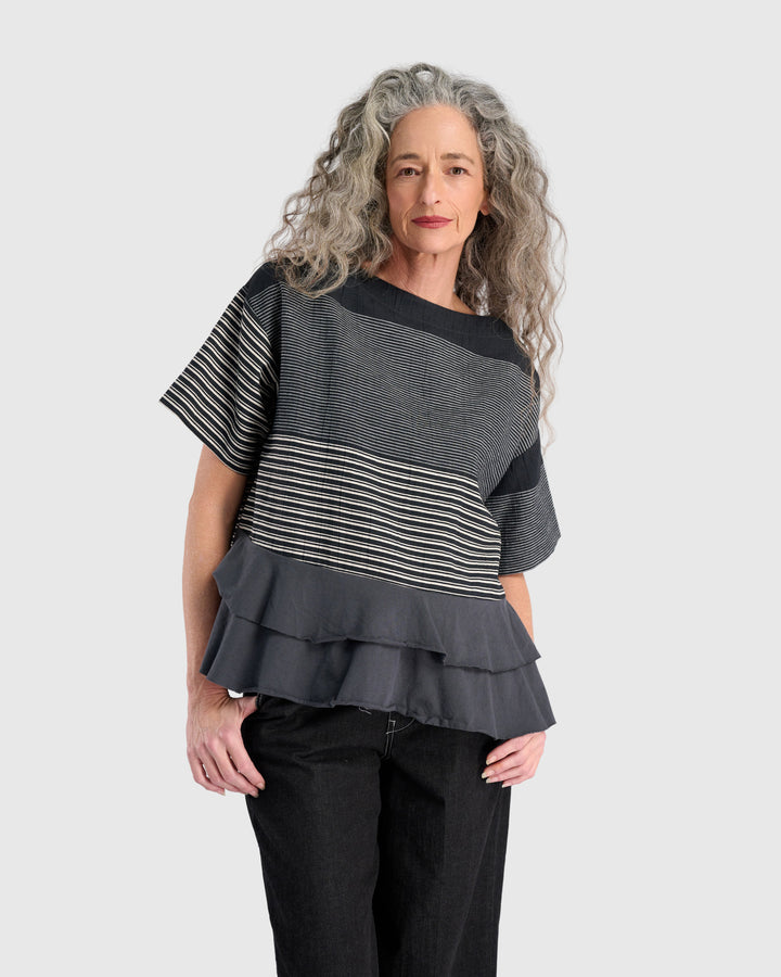 Urban Sandbar Ruffle Top, Slate Stripes