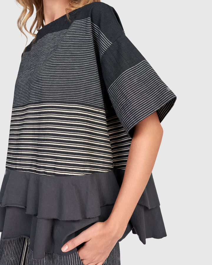 Urban Sandbar Ruffle Top, Slate Stripes