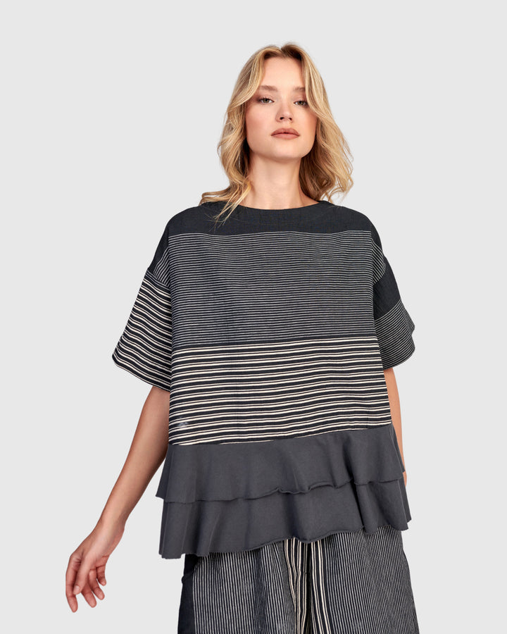 Urban Sandbar Ruffle Top, Slate Stripes
