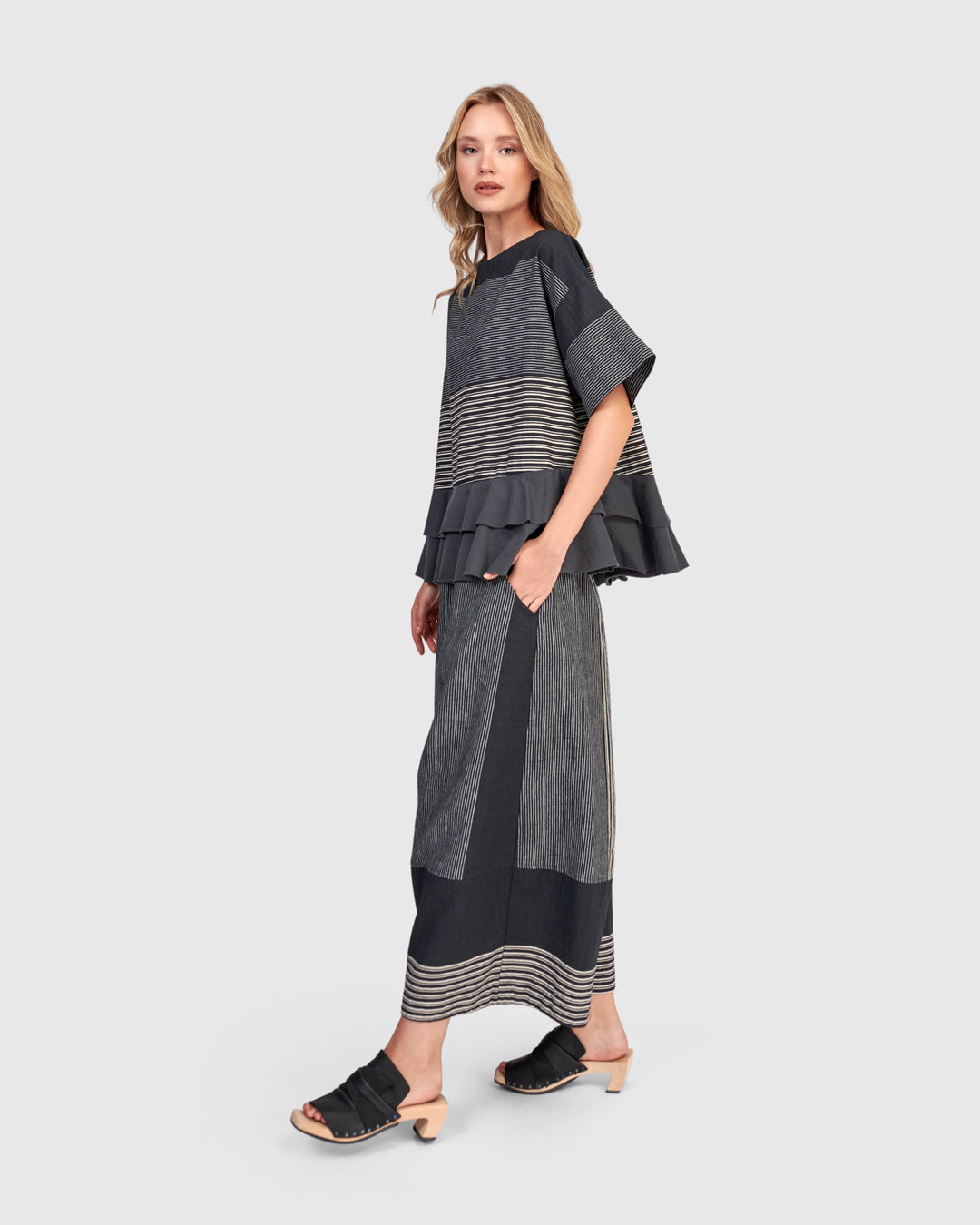 Urban Sandbar Ruffle Top, Slate Stripes