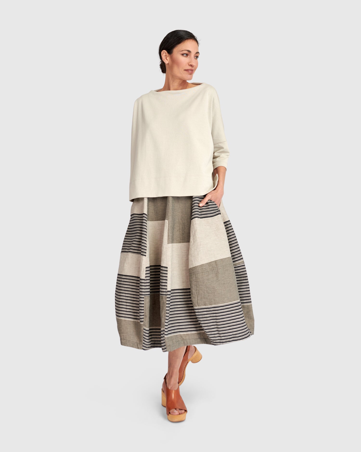 Urban Twilight Balloon Skirt, Sand Stripes – Alembika U.S.
