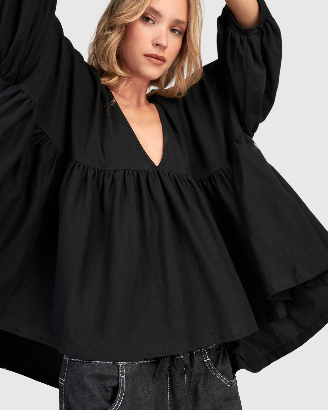 Urban Trapeze Puff Top, Black