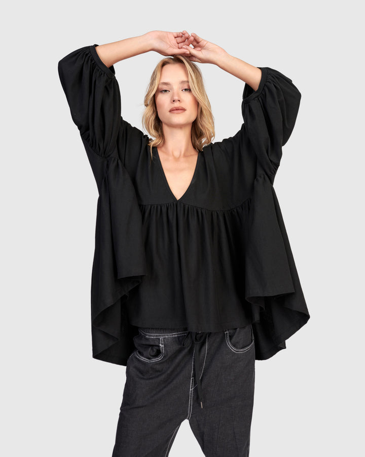 Urban Trapeze Puff Top, Black