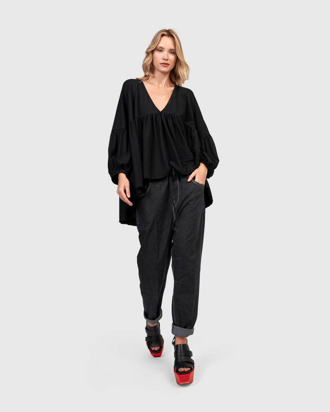 Urban Trapeze Puff Top, Black