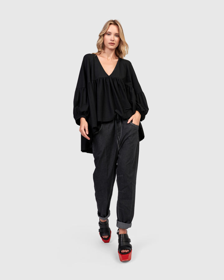 Urban Trapeze Puff Top, Black