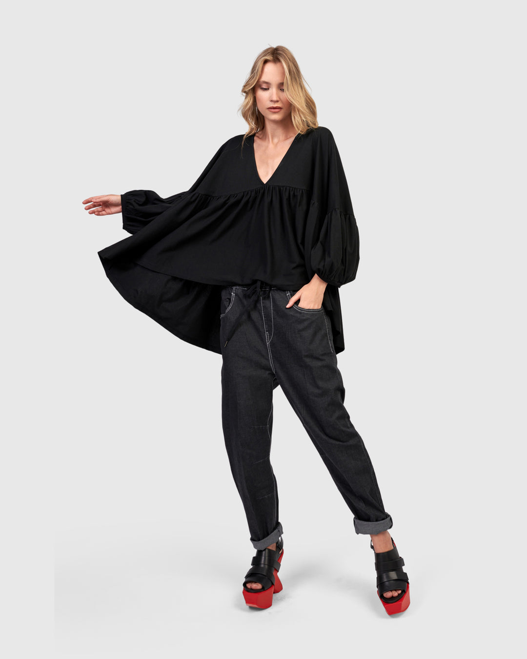 Urban Trapeze Puff Top, Black