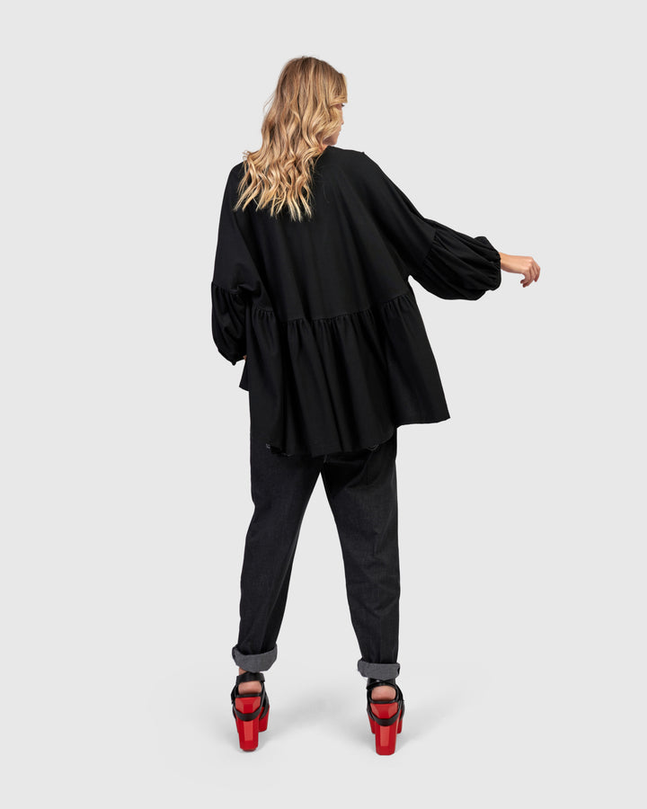 Urban Trapeze Puff Top, Black