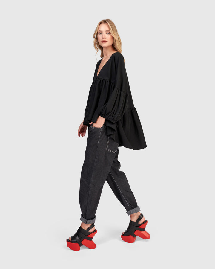 Urban Trapeze Puff Top, Black