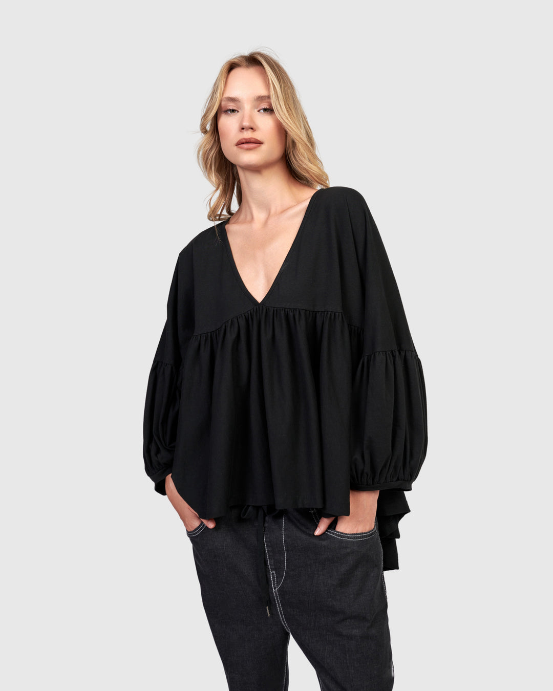 Urban Trapeze Puff Top, Black