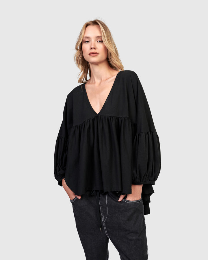 Urban Trapeze Puff Top, Black