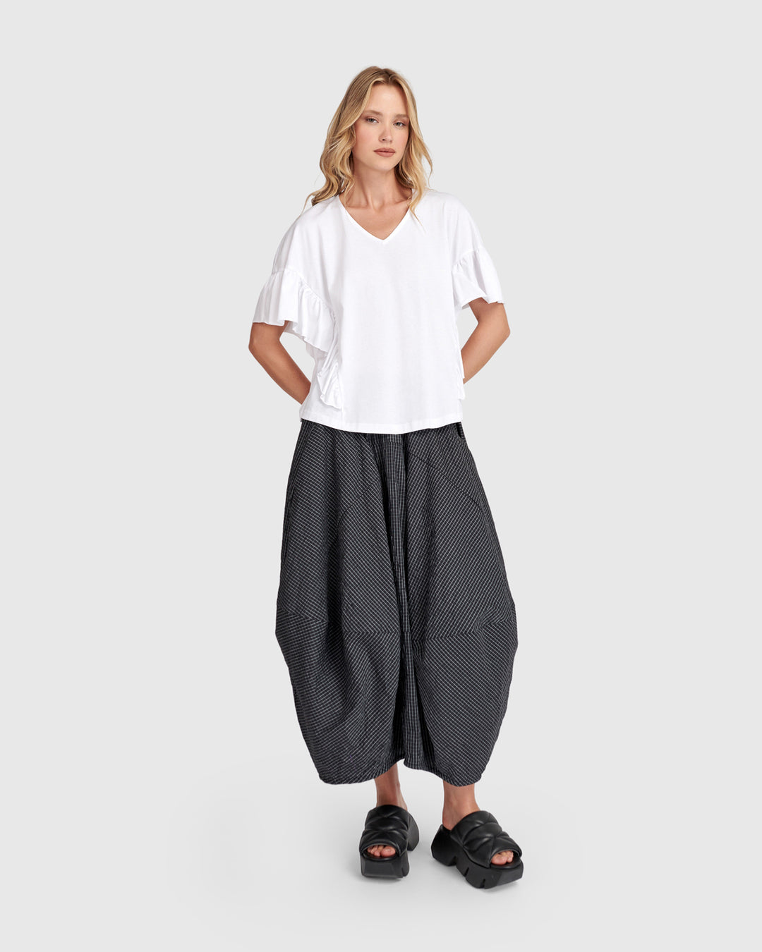 Urban Soft Structure Balloon Skirt, Grid