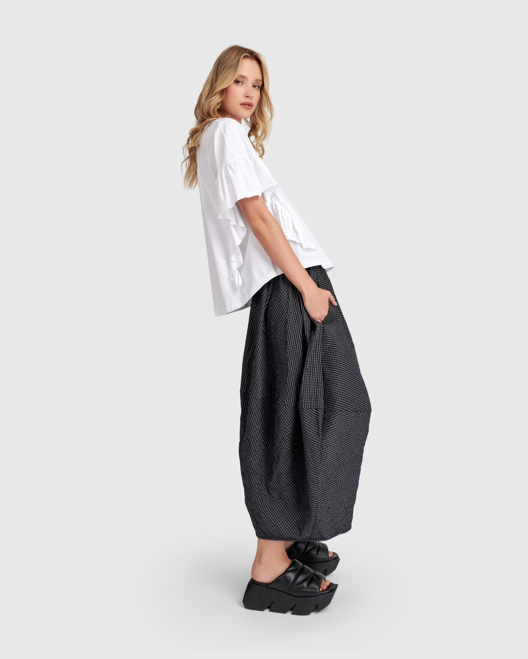 Urban Soft Structure Balloon Skirt, Grid
