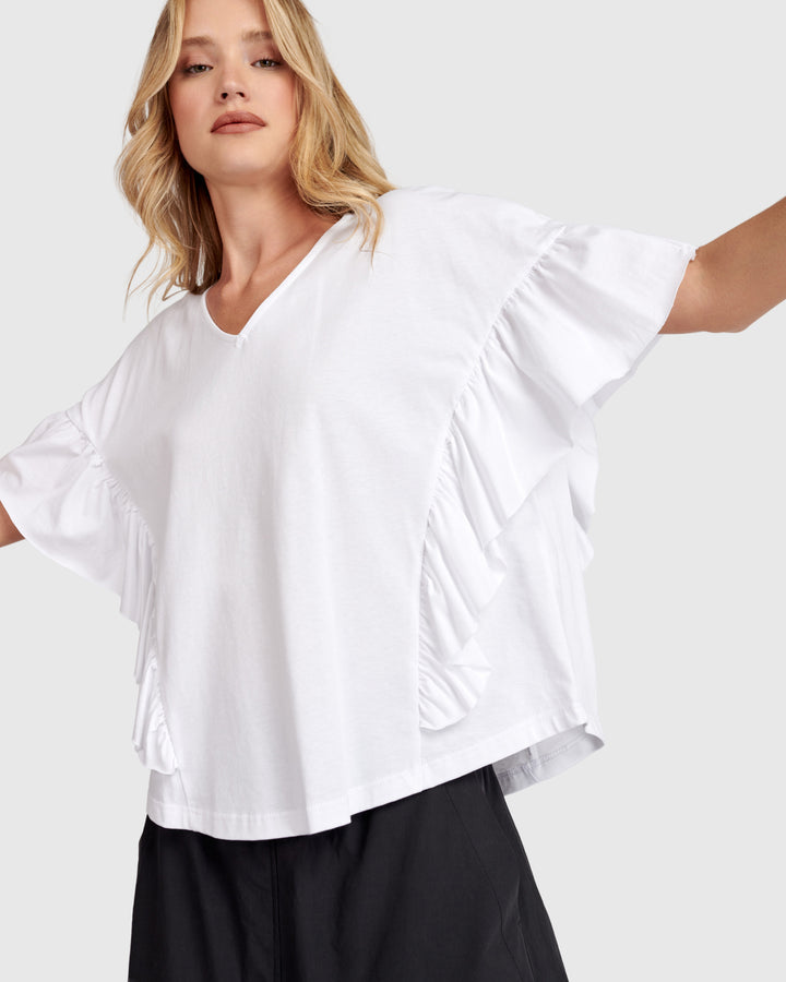 Urban Retro Ruffles Top, White