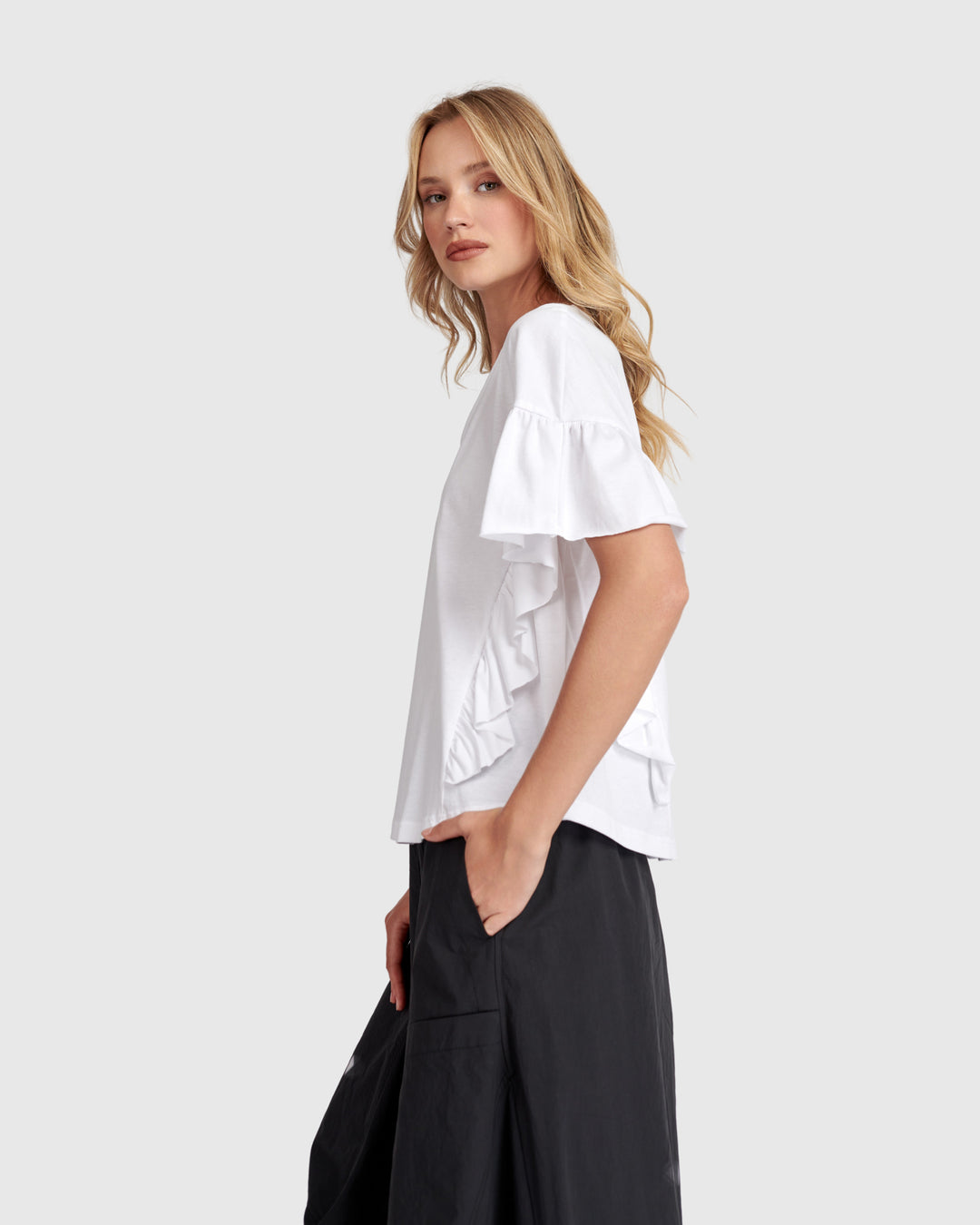 Urban Retro Ruffles Top, White