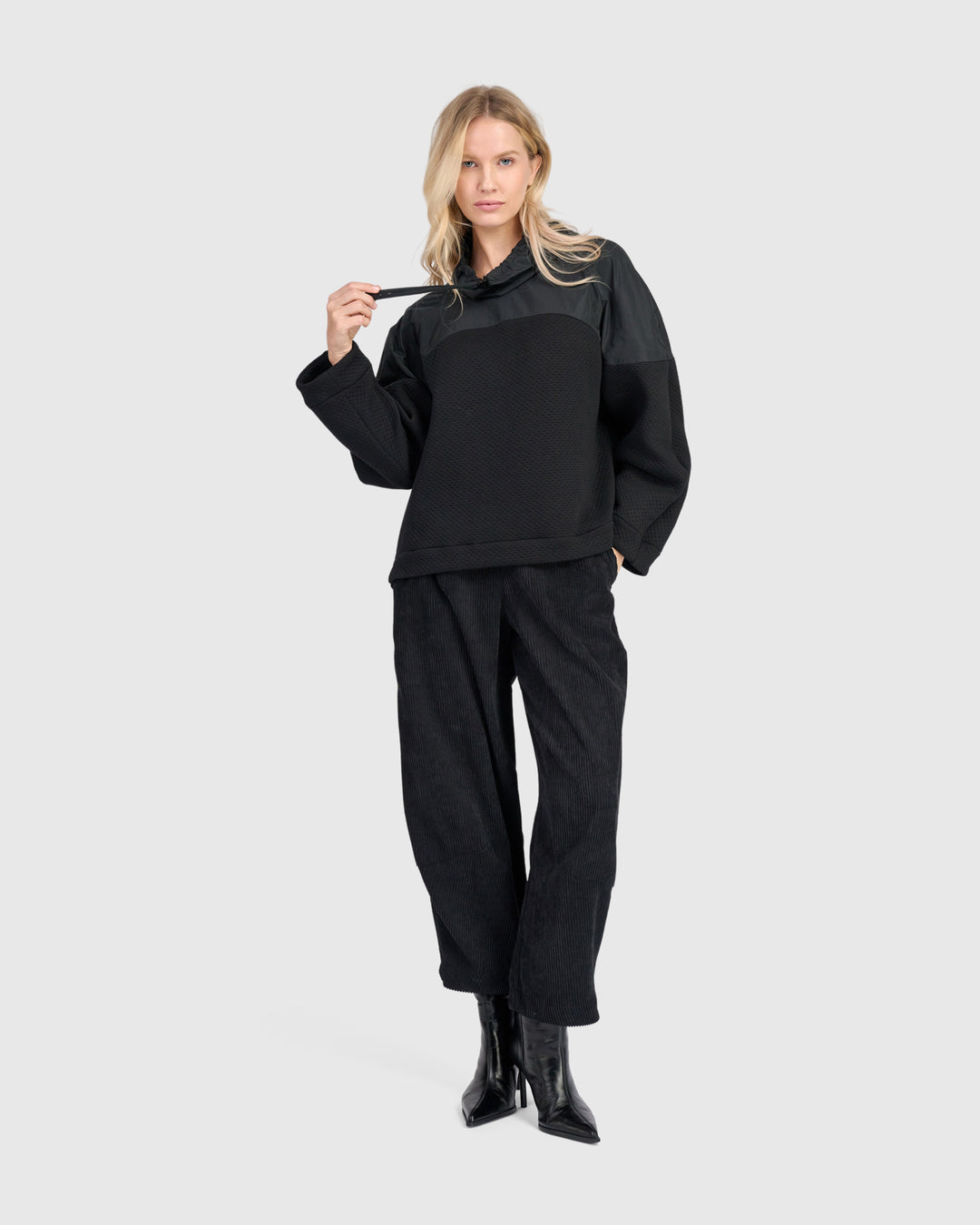Cord Easy Lantern Pants, Black