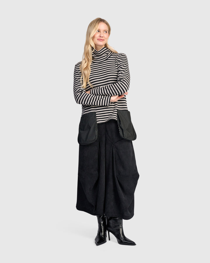 Cord Harem Pockets Pants, Black
