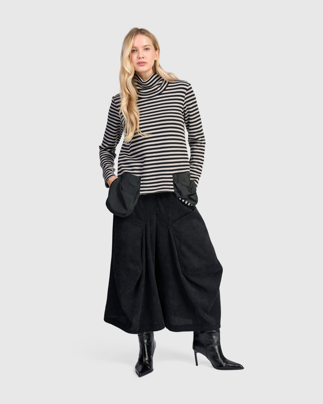 Cord Harem Pockets Pants, Black