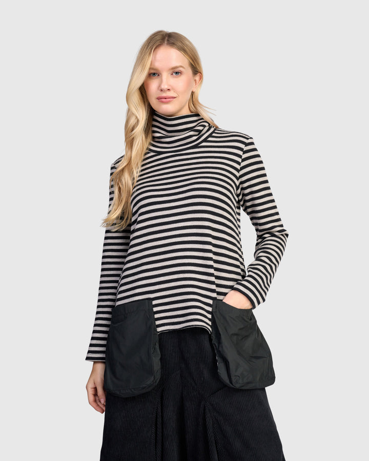 Urban Vik Pockets Turtleneck, Black/Cloud Stripe