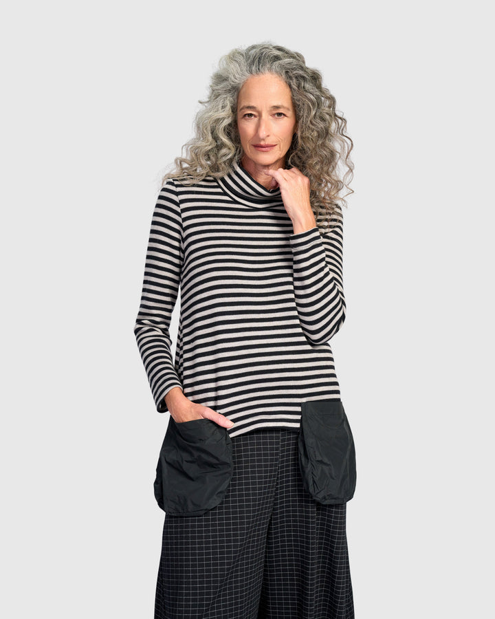 Urban Vik Pockets Turtleneck, Black/Cloud Stripe