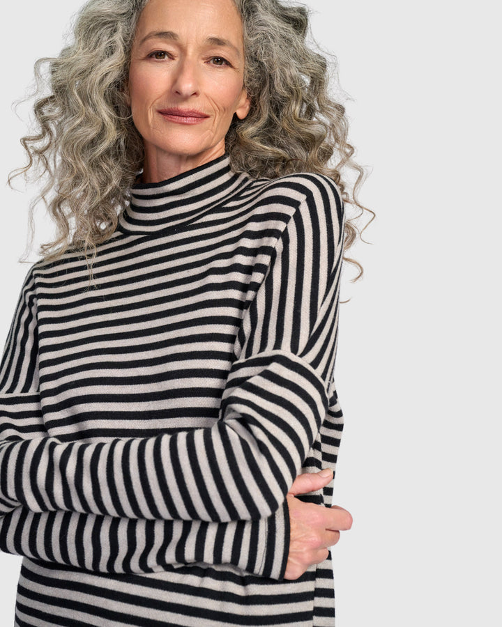 Urban Kusk Turtleneck Tunic, Black/Cloud Stripe