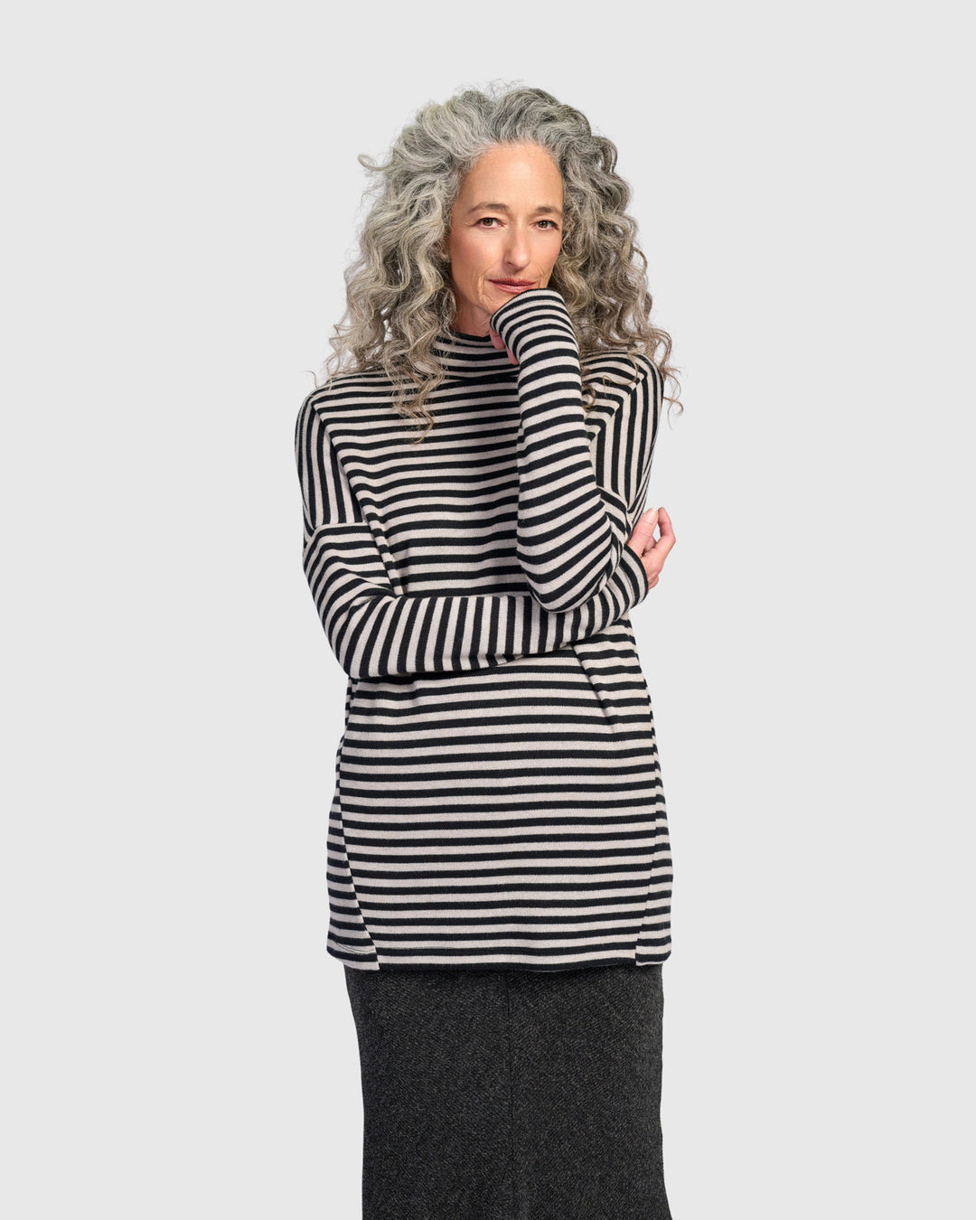 Urban Kusk Turtleneck Tunic, Black/Cloud Stripe
