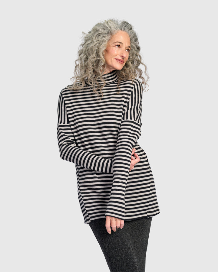 Urban Kusk Turtleneck Tunic, Black/Cloud Stripe