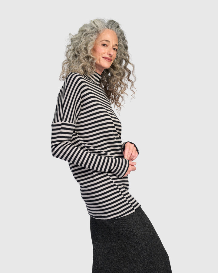 Urban Kusk Turtleneck Tunic, Black/Cloud Stripe