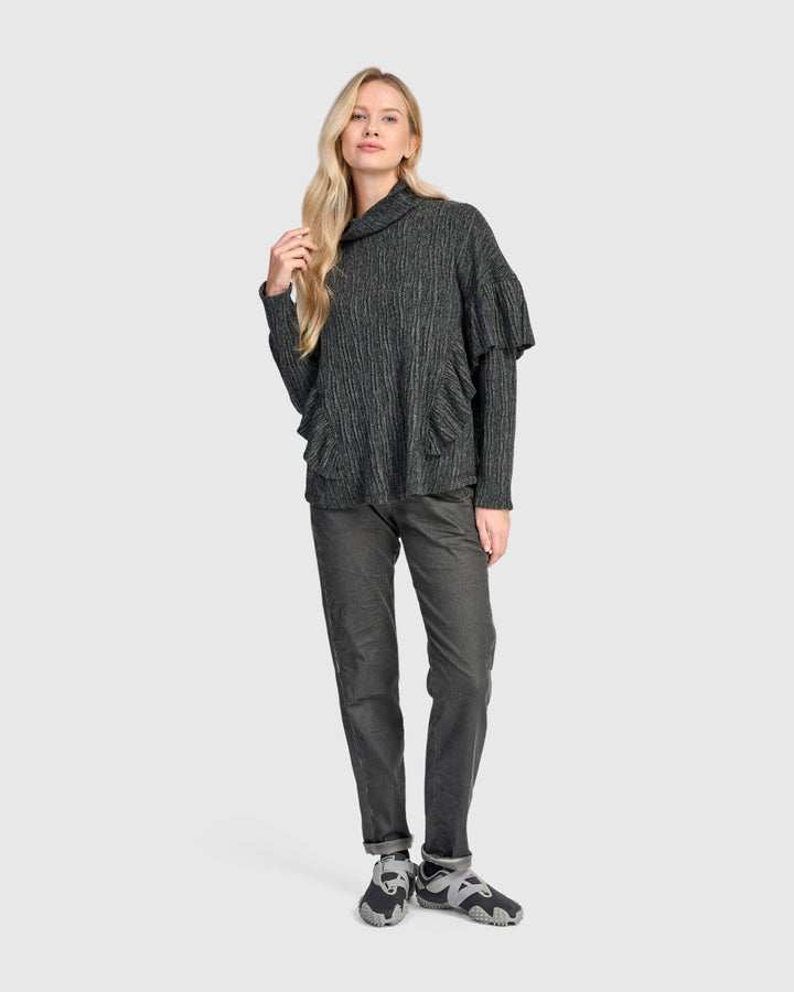 Urban Heather Knit Retro Ruffle Top, Graphite