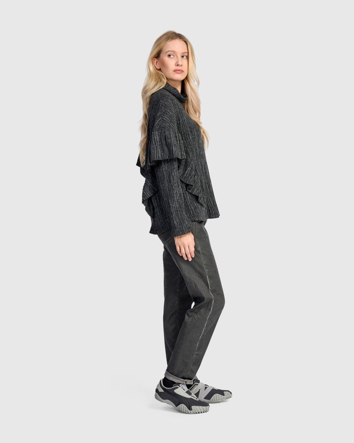 Urban Heather Knit Retro Ruffle Top, Graphite