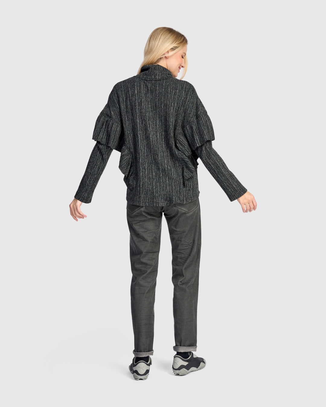 Urban Heather Knit Retro Ruffle Top, Graphite