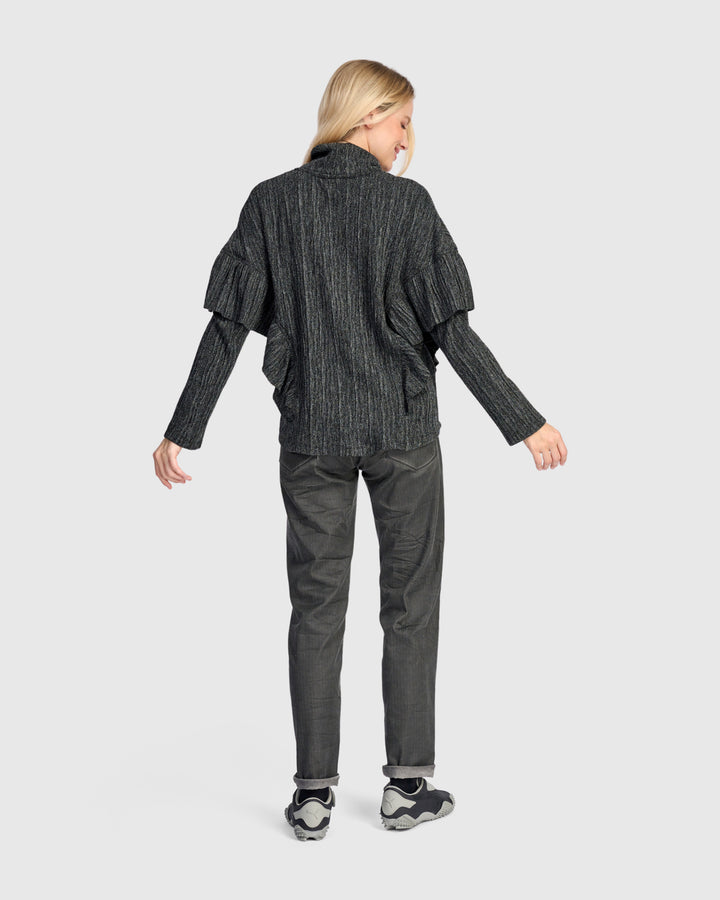 Urban Heather Knit Retro Ruffle Top, Graphite