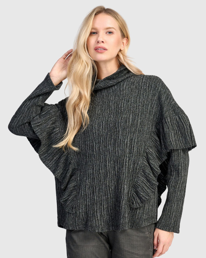 Urban Heather Knit Retro Ruffle Top, Graphite