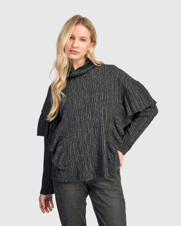 Urban Heather Knit Retro Ruffle Top, Graphite