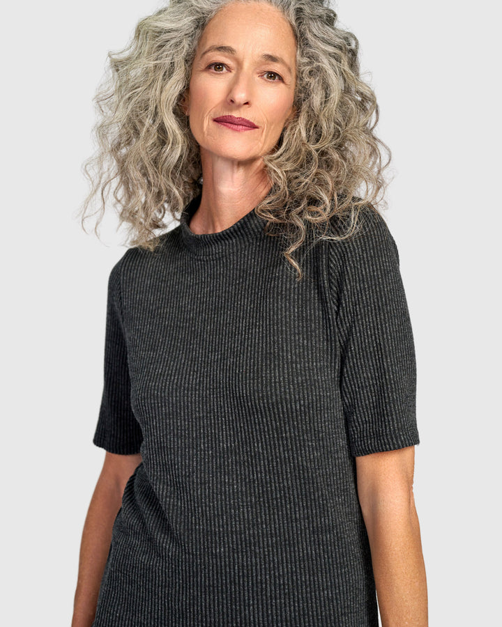 Urban Marl Rib Mockneck Top, Graphite
