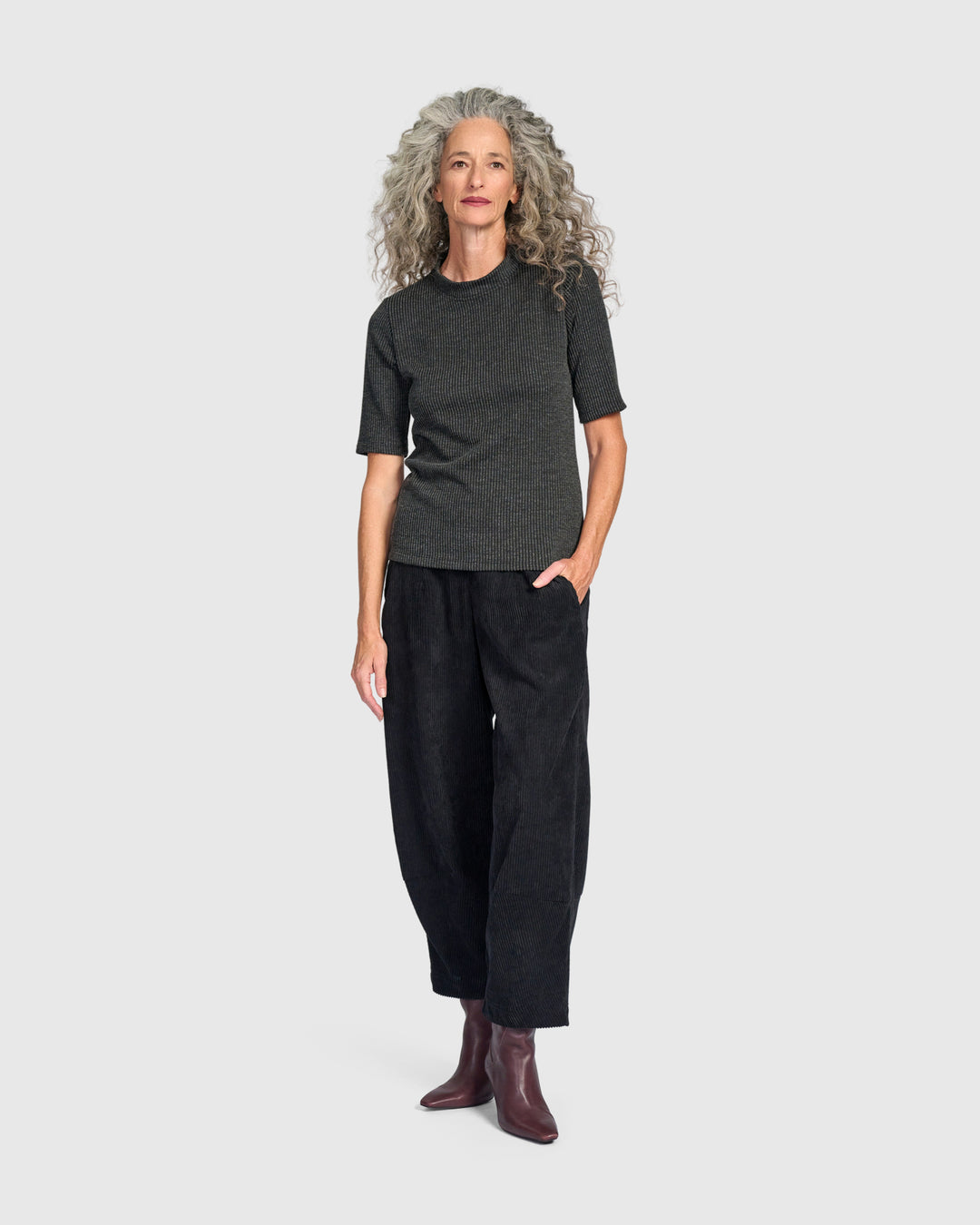 Urban Marl Rib Mockneck Top, Graphite