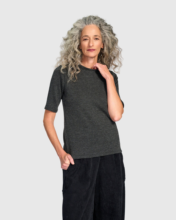 Urban Marl Rib Mockneck Top, Graphite