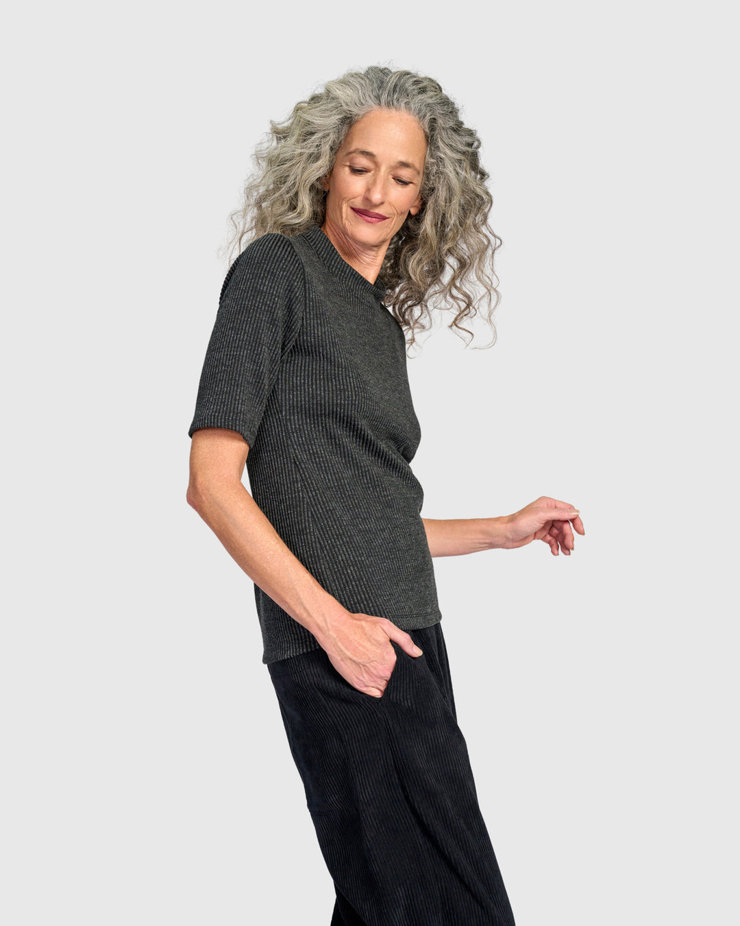 Urban Marl Rib Mockneck Top, Graphite