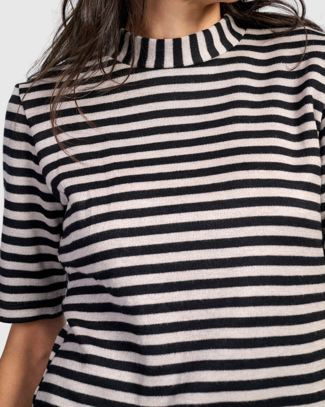 Urban Linje Mockneck Top, Black/Cloud Stripe