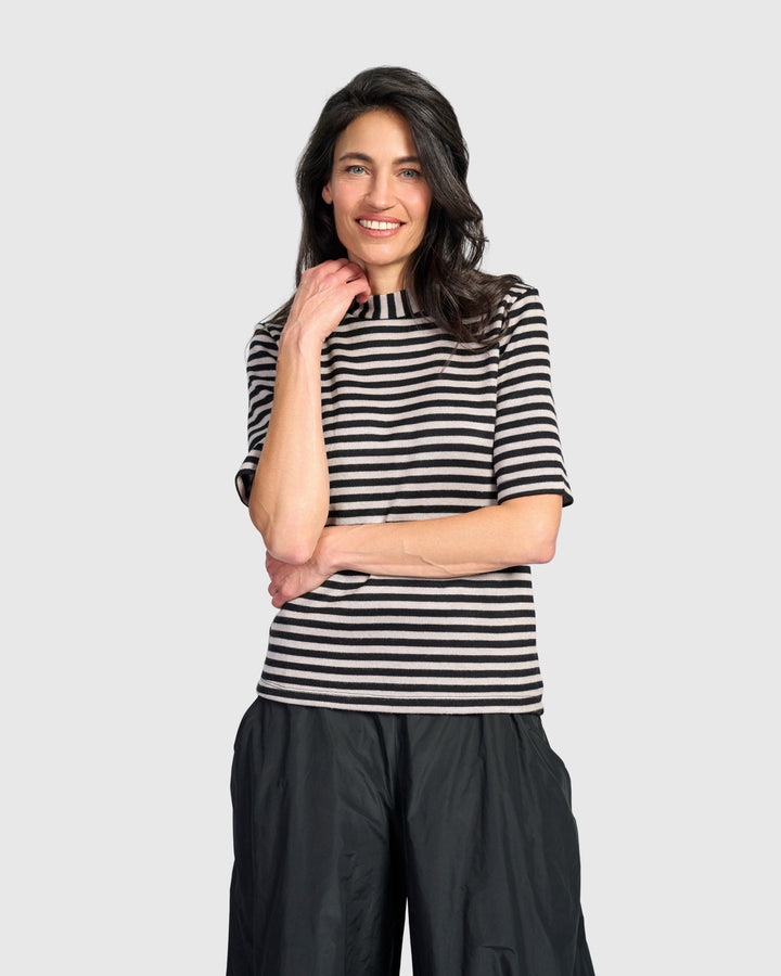 Urban Linje Mockneck Top, Black/Cloud Stripe