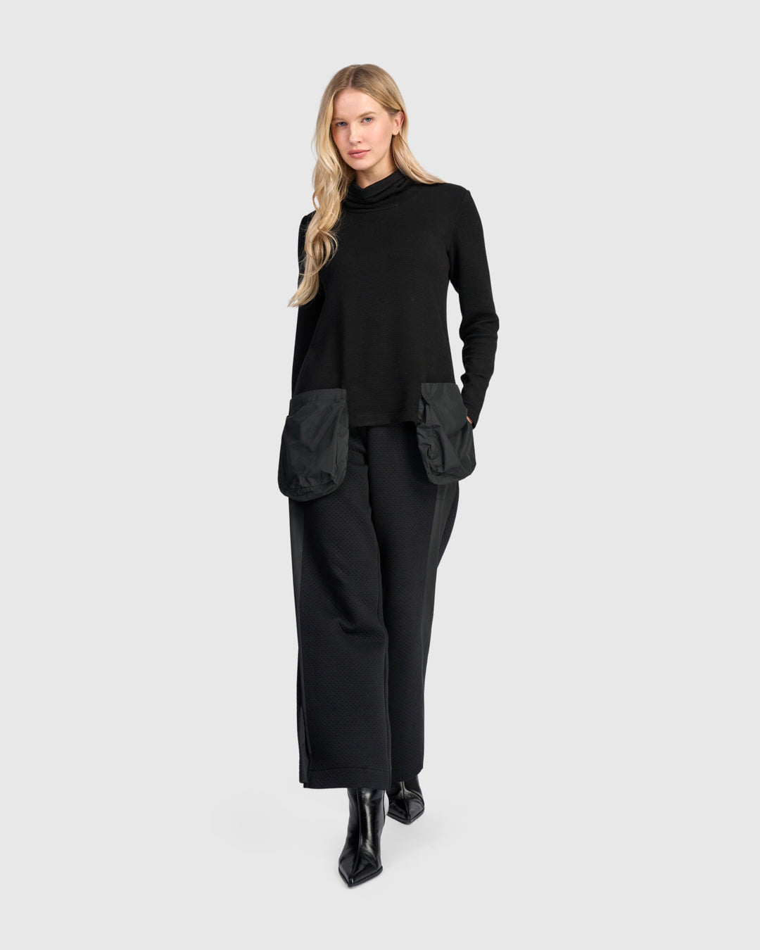 Urban Ribbed Pockets Turtleneck, Black