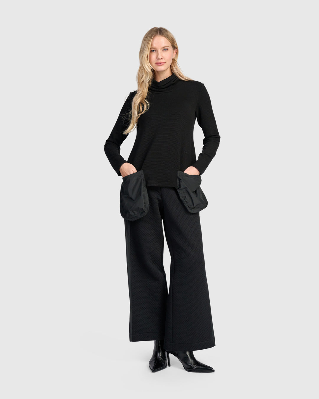 Urban Ribbed Pockets Turtleneck, Black