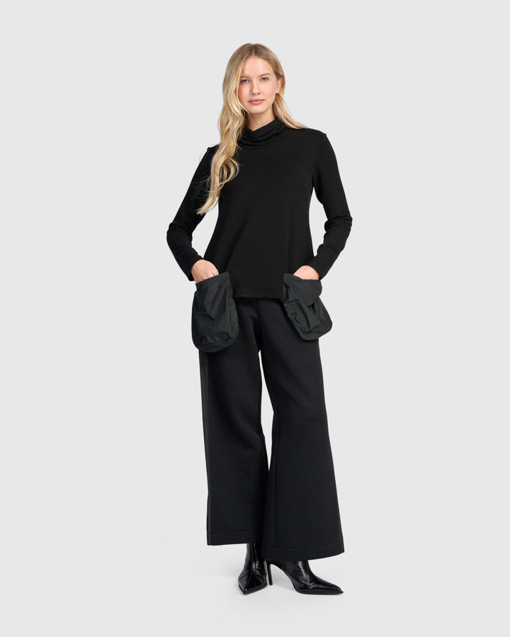 Urban Ribbed Pockets Turtleneck, Black