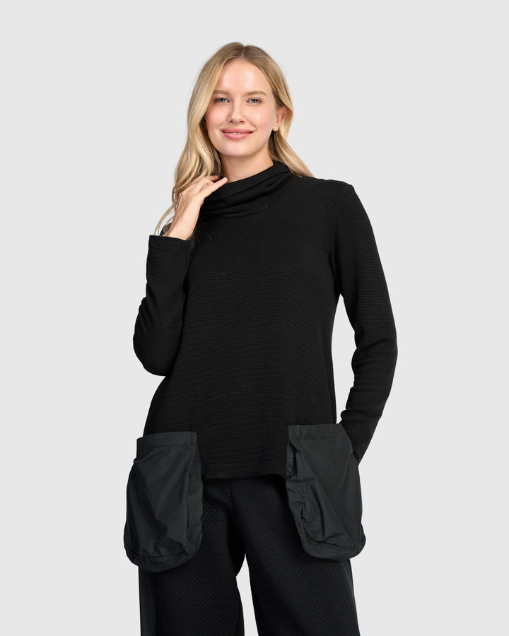 Urban Ribbed Pockets Turtleneck, Black