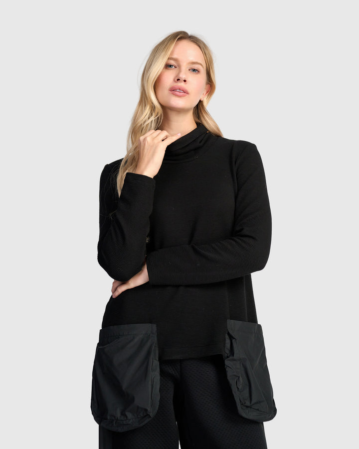 Urban Ribbed Pockets Turtleneck, Black